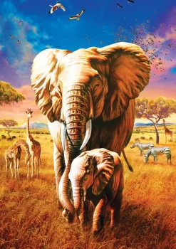 Art Puzzle - Mother Elephant - 1000 Piece Jigsaw Puzzle Outlet