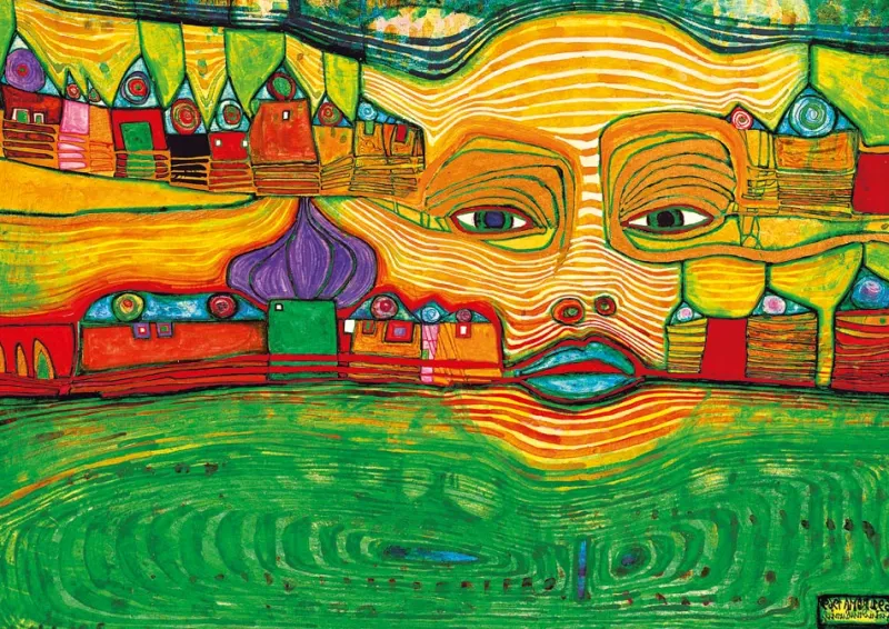 Art by Bluebird Bluebird - Hundertwasser - Irinaland over the Balkans, 1969 - 1000 piece jigsaw puzzle Outlet