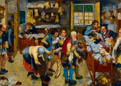 Art by Bluebird Bluebird - Pieter Brueghel the Younger - The Tax-collector's Office, 1615 - 1000 Piece Jigsaw Puzzle Online