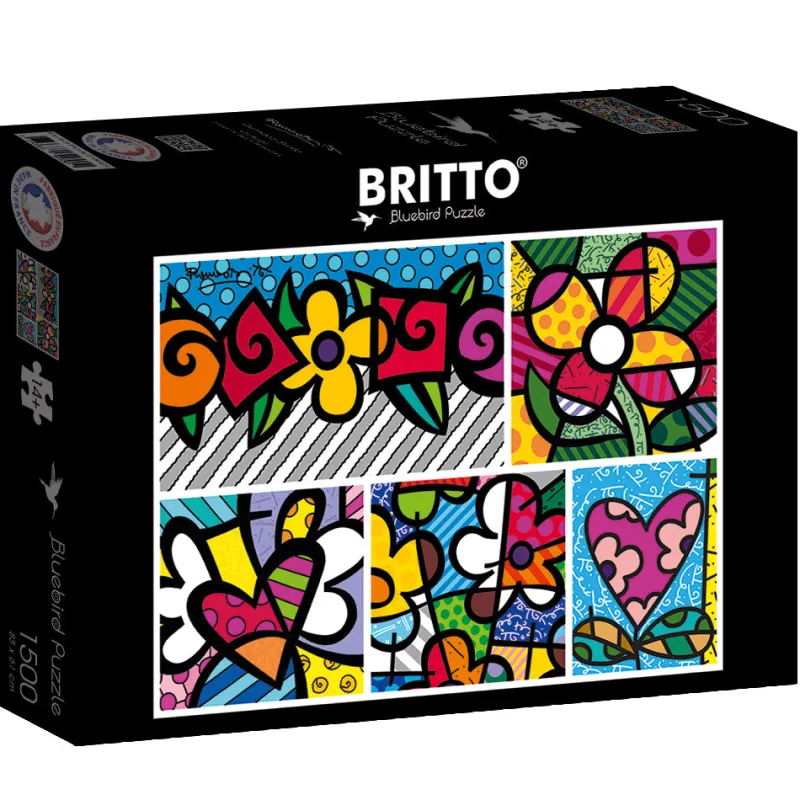 Bluebird - Romero Britto - Collage: Hearts and Flowers - 1500 Piece Jigsaw Puzzle Fashion