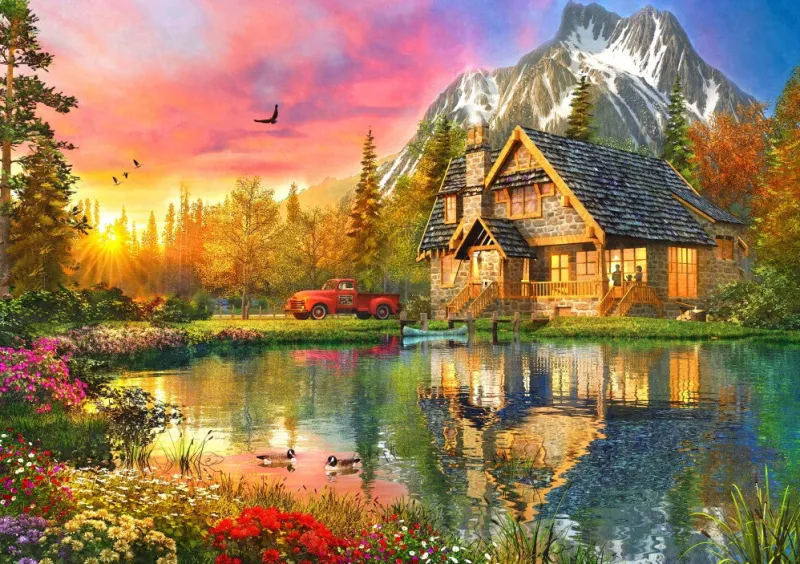 Bluebird - The Mountain Cabin - 1000 Piece Jigsaw Puzzle Online