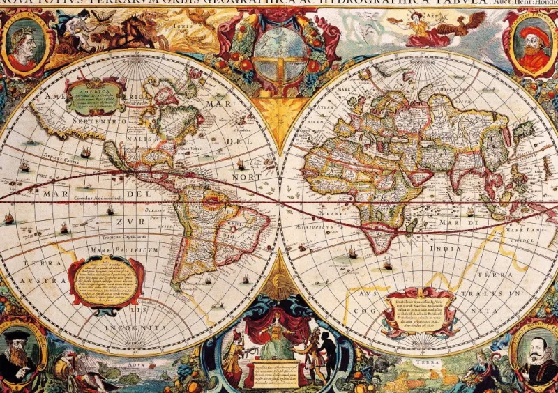 Bluebird Puzzle - Antique World Map - 1000 Piece Jigsaw Puzzle Online
