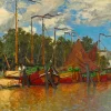 Art by Bluebird Bluebird Puzzle - Claude Monet - Boats at Zaandam, 1871 - 1000 Piece Jigsaw Puzzle Online