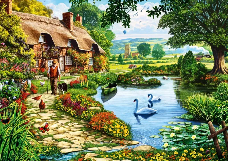 Bluebird Puzzle - Cottage by the Lake - 1000 piece jigsaw puzzle Fashion