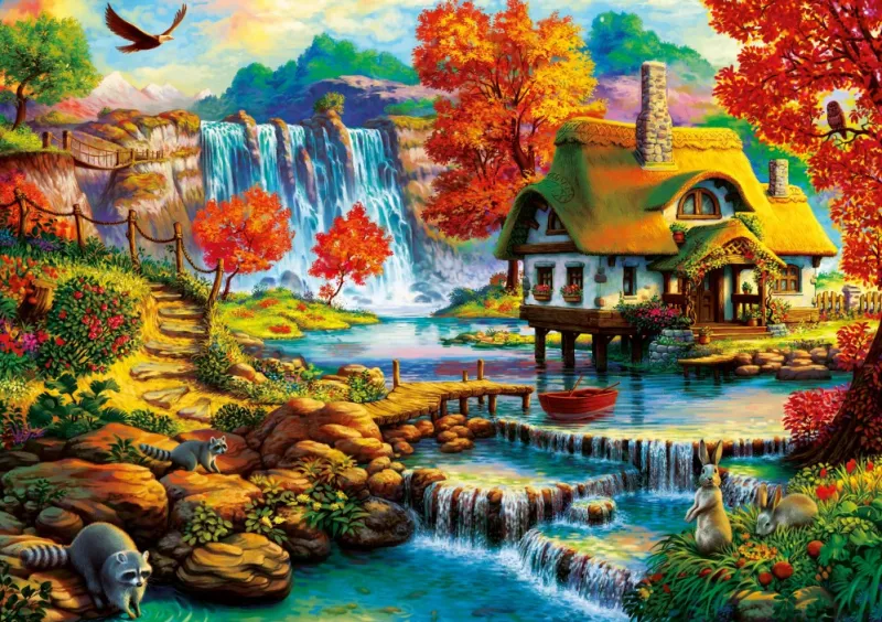 Bluebird Puzzle - Country House by the Water Fall - 1000 piece jigsaw puzzle Sale