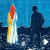 Art by Bluebird Bluebird Puzzle - Edvard Munch - Two People: The Lonely Ones, 1899 - 1000 Piece Jigsaw Puzzle Online