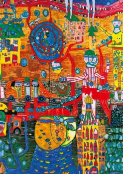 Art by Bluebird Bluebird Puzzle - Hundertwasser - The 30 Days Fax Painting, 1996 - 1000 Piece Jigsaw Puzzle Fashion