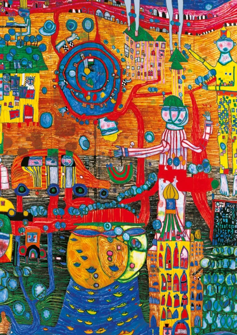 Art by Bluebird Bluebird Puzzle - Hundertwasser - The 30 Days Fax Painting, 1996 - 1000 Piece Jigsaw Puzzle Fashion