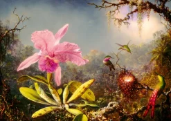 Art by Bluebird Bluebird Puzzle - Martin Johnson Heade - Cattleya Orchid and Three Hummingbirds, 1871 - 1000 Piece Jigsaw Puzzle Discount