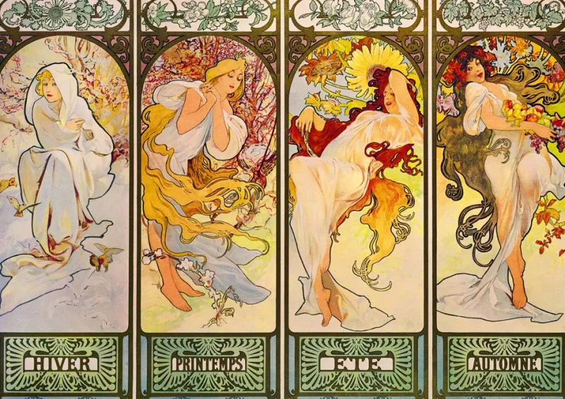 Art by Bluebird Bluebird Puzzle - Mucha - Four Seasons, 1900 - 1000 Piece Jigsaw Puzzle Clearance