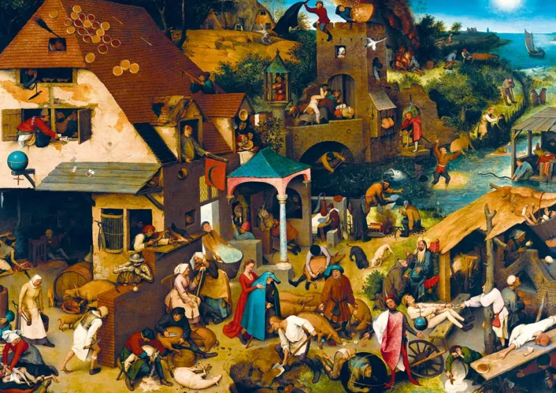Art by Bluebird Bluebird Puzzle - Pieter Bruegel the Elder - Netherlandish Proverbs, 1559 - 1000 Piece Jigsaw Puzzle Online