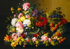 Art by Bluebird Bluebird Puzzle - Severin Roesen - Still Life, Flowers and Fruit, 1855 - 1000 Piece Jigsaw Puzzle Clearance