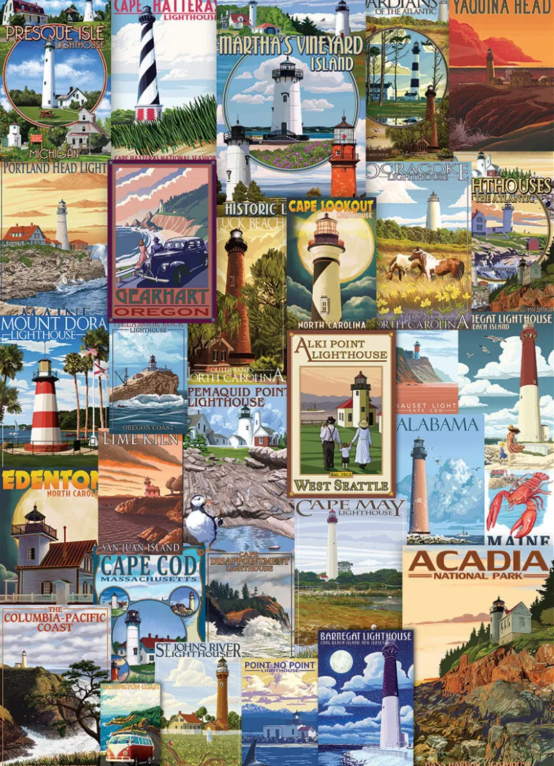 Eurographics - Lighthouses Vintage Posters - 1000 Piece Jigsaw Puzzle Discount