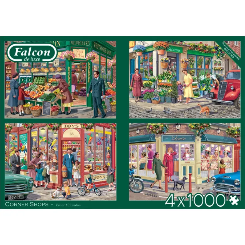 Falcon de luxe - Corner Shops - 4 X 1000 Piece Jigsaw Puzzles Outlet