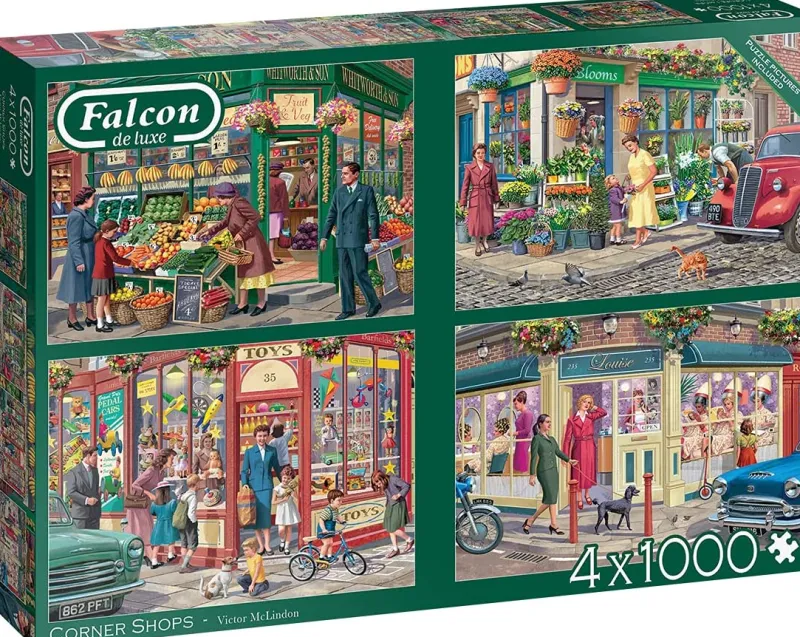 Falcon de luxe - Corner Shops - 4 X 1000 Piece Jigsaw Puzzles Outlet