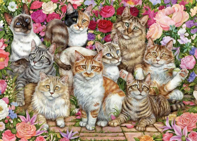 Falcon de luxe - Floral Cats - 1000 Piece Jigsaw Puzzle Online