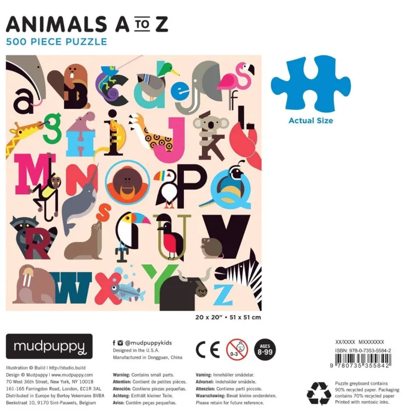 Galison - Animals A-Z - 500 Piece Jigsaw Puzzle Best