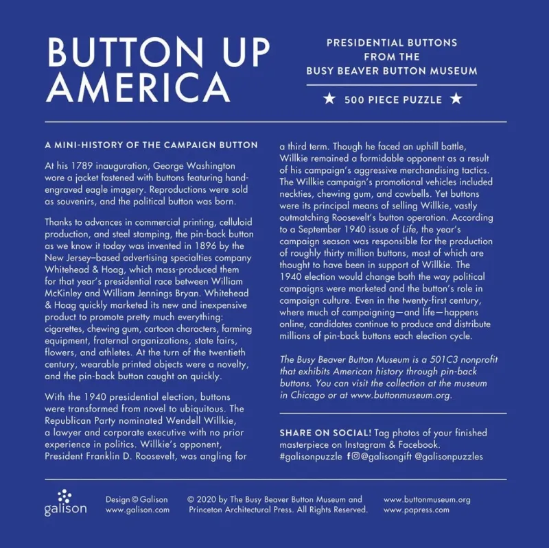Galison - Button Up America - 500 Piece Jigsaw Puzzle Discount
