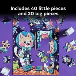 Galison - Piece It Together Family Puzzle: Catstronauts - 60 Piece Jigsaw Puzzles Best