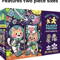Galison - Piece It Together Family Puzzle: Catstronauts - 60 Piece Jigsaw Puzzles Best
