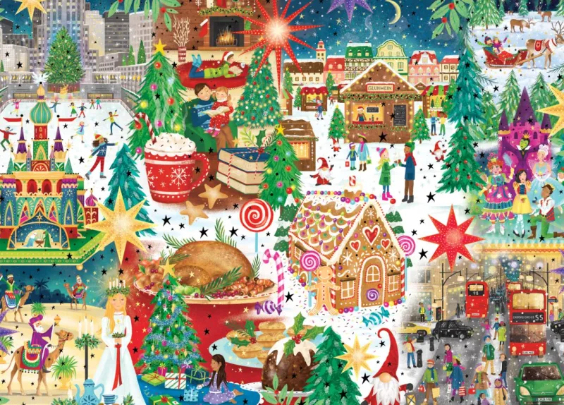 Gibsons - Christmas Around The World - 500 Piece Gold Foil Jigsaw Puzzle Best