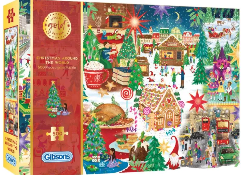 Gibsons - Christmas Around The World - 500 Piece Gold Foil Jigsaw Puzzle Best