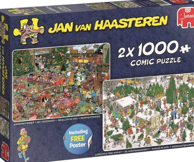 Falcon de luxe Jan Van Haasteren - Christmas Dinner - 2 X 1000 Piece Jigsaw Puzzles Outlet
