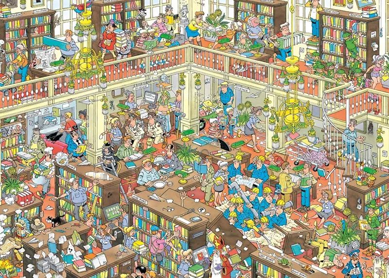 Falcon de luxe Jan Van Haasteren - The Library - 1000 Piece Jigsaw Puzzle Outlet