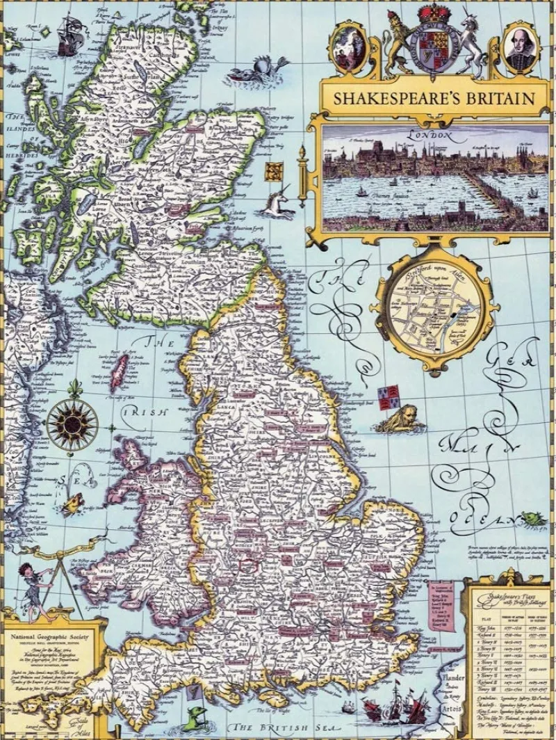 New York Puzzle Company - Shakespeare's Britain - 1000 Piece Jigsaw Puzzle Clearance