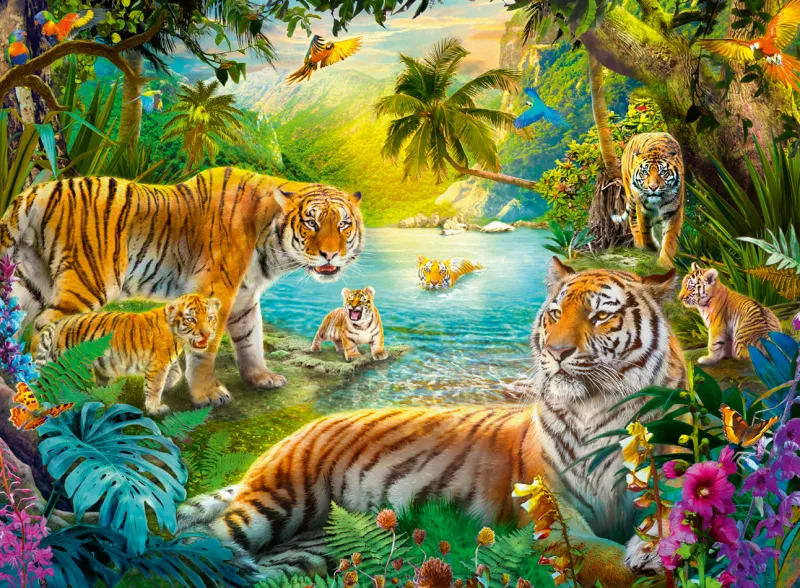 Ravensburger ** Pre-Order ** - Tiger family in Oasis - 500 Piece Outlet