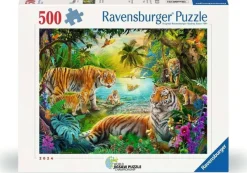 Ravensburger ** Pre-Order ** - Tiger family in Oasis - 500 Piece Outlet