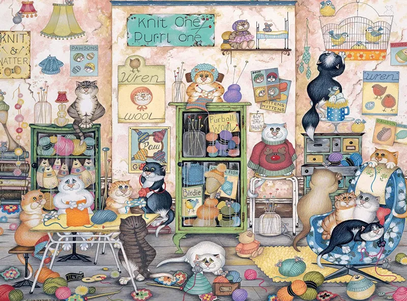 Ravensburger - Crazy Cats Vintage - Knit one, Purrl one - 500 Piece Jigsaw Puzzle Best