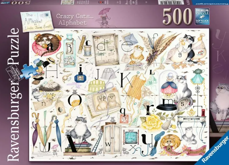 Ravensburger - Crazy Cats Alphabet - 500 Piece Jigsaw Puzzle New