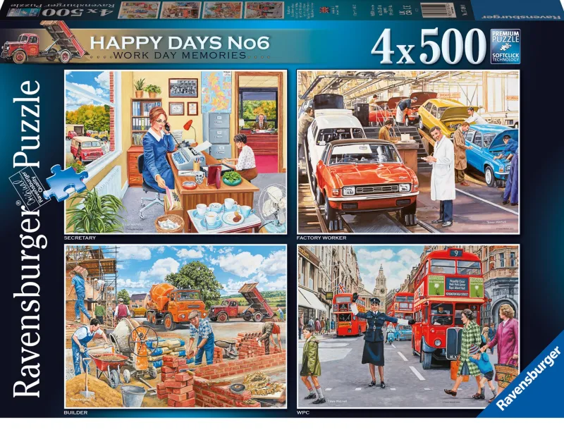 Ravensburger - Happy Days No 6, Work Day Memories - 4 x 500 Piece Jigsaw Puzzles Best