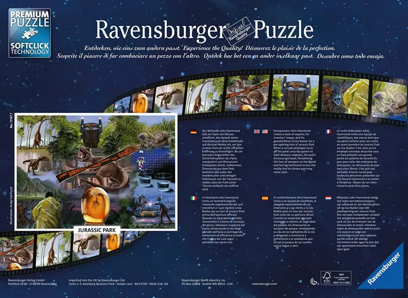 Ravensburger - Jurassic Park Movie Poster - 1000 Piece Jigsaw Puzzle New