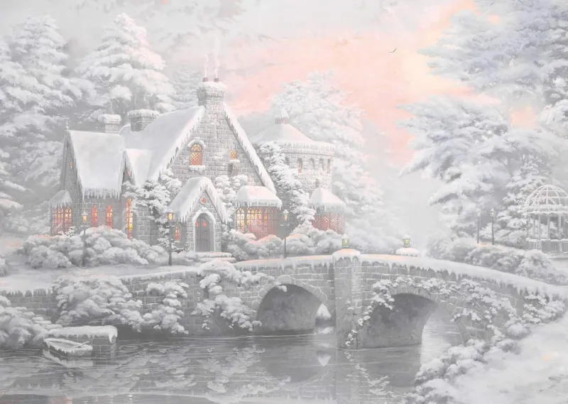 Schmidt - Thomas Kinkade: Lamplight Manor/Winter in Lamplight Manor - 2 x 1000 Piece Jigsaw Puzzle Clearance