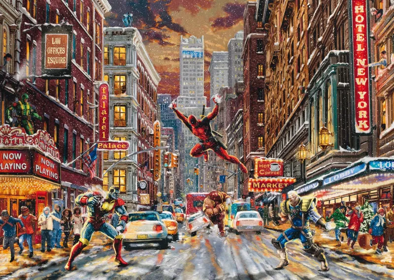 Schmidt Shmidt - Thomas Kinkade: Marvel Deadpool Snow Day - 1000 Piece Jigsaw Puzzle Discount