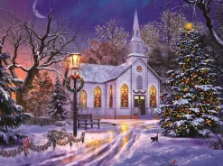 Sunsout - The Old Christmas Church - 1000 piece jigsaw puzzle Clearance